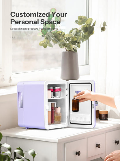 Mini Fridge With Handle, Small Fridge Rapid Cooling 4 Liter/6 Cans Skincare Fridge, Cooler and Warmer Refrigerators for Bedroom, Cosmetics, Office and Car (Retro, Purple)