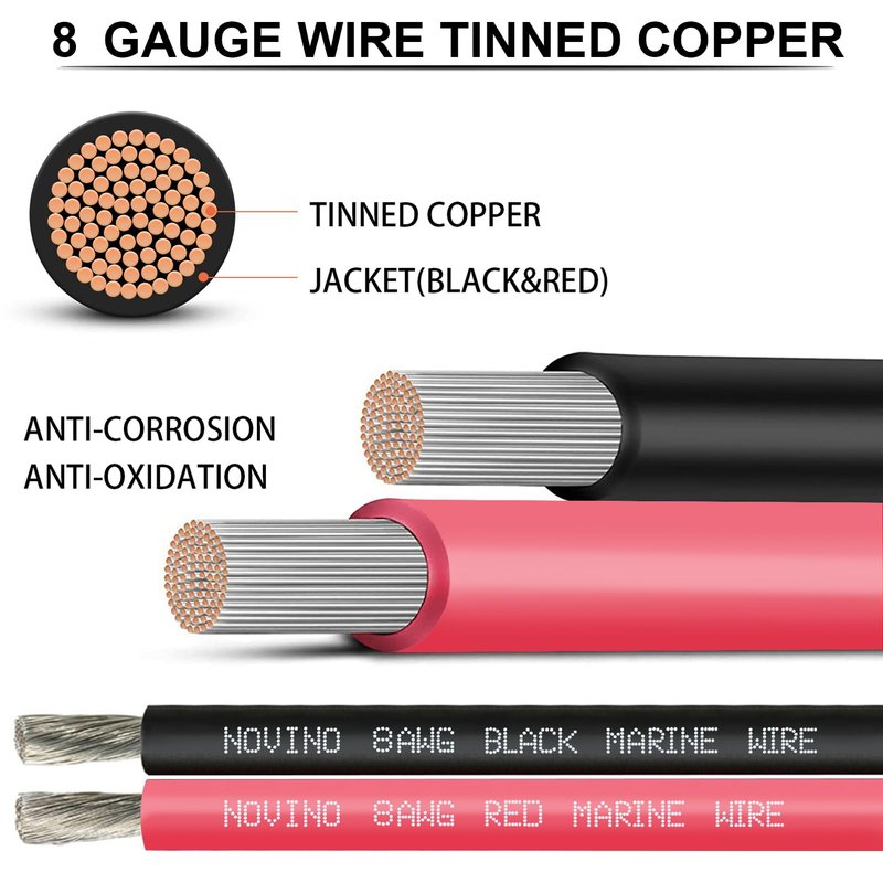 8 Gauge Marine Wire 8 AWG Marine Grade Wire Include 8 Gauge 10FT Red & 10FT Black,8 AWG Tinned Copper Boat Cable for Automotive Boat Speakers Battery Solar Outdoor RV Camper Trailer