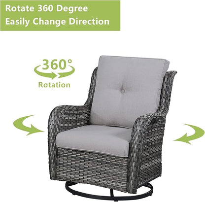 Rilyson Wicker Patio Furniture Set - 6 Piece Rattan Outdoor Sectional Conversation Sets with 2 Swivel Rocking Chairs,2 Ottomans,1 Sofa and 1 Coffee Table for Porch Deck Garden(Mixed Grey/Grey)