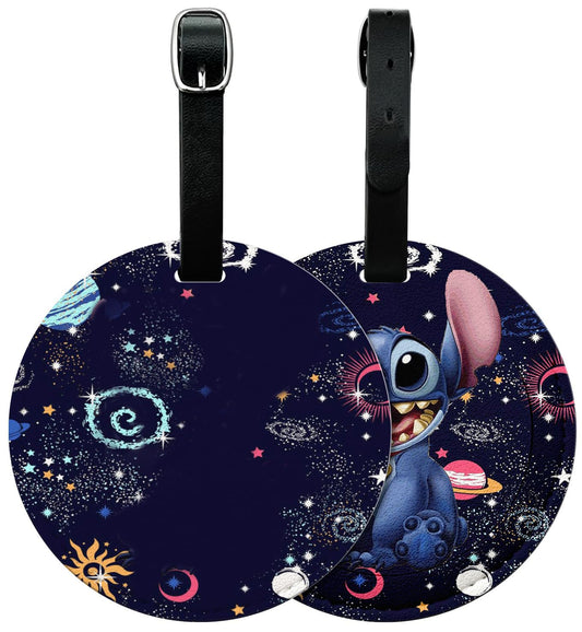 FKHGY 2 Packs Cute PU Leather Luggage Tag for Suitcase, Galaxy Design Travel Suitcase Tag with Privacy Flap Address Labels, Bag Tags Travel Essentials