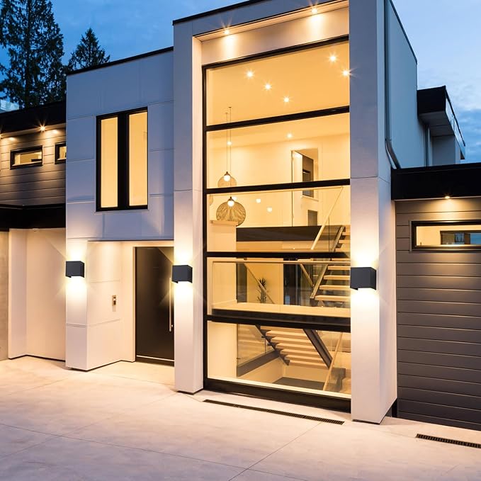 4 Pack Outdoor Wall Sconces Exterior/Interior LED Wall Lights,Square Modern Wall Sconce Fixture Set, Up and Down Lights IP65 Outdoor Waterproof Lights, 12W Warm Light 3000K Wall Light.