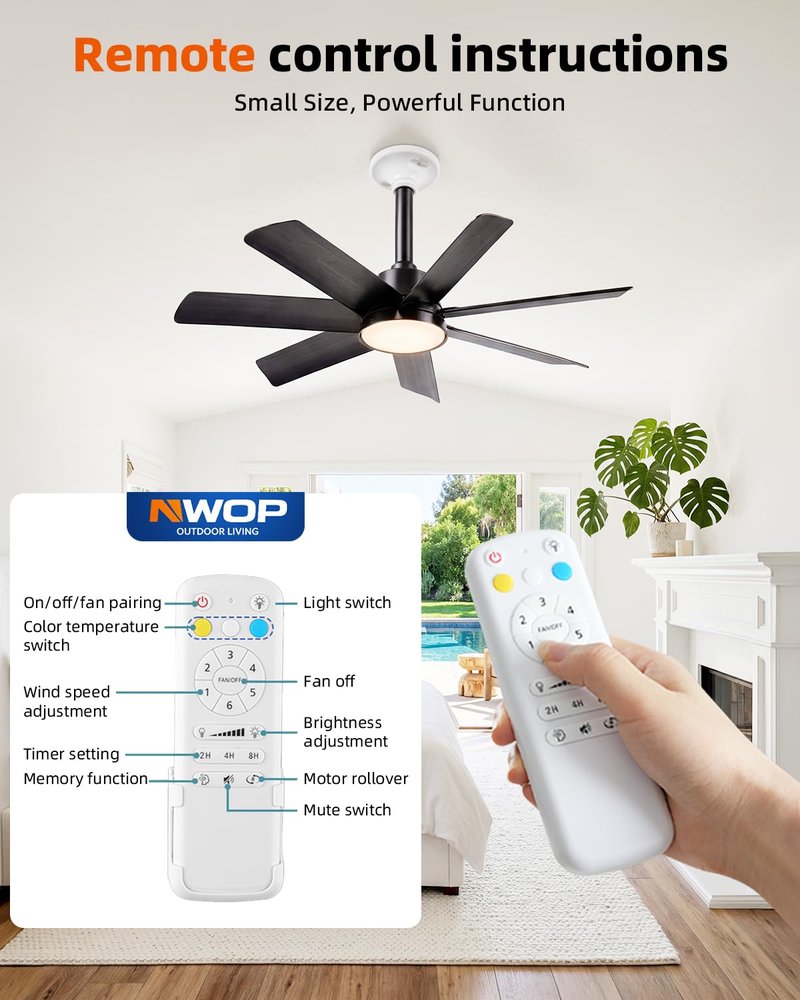 Remote Control for NWOP Ceiling Fans, ONLY Compatible with Our Store's Ceiling Fans, 6 Wind Speeds, Timer, Light & Temperature Control