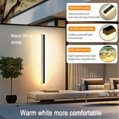 2Pack 59inch Long Outdoor Modern LED Wall Light,45W Waterproof IP65 Warm White 110V led Wall Mount Lighting Fixture Rectangular Black Wall Lights Elegant Frosted White Acrylic Anti Rust