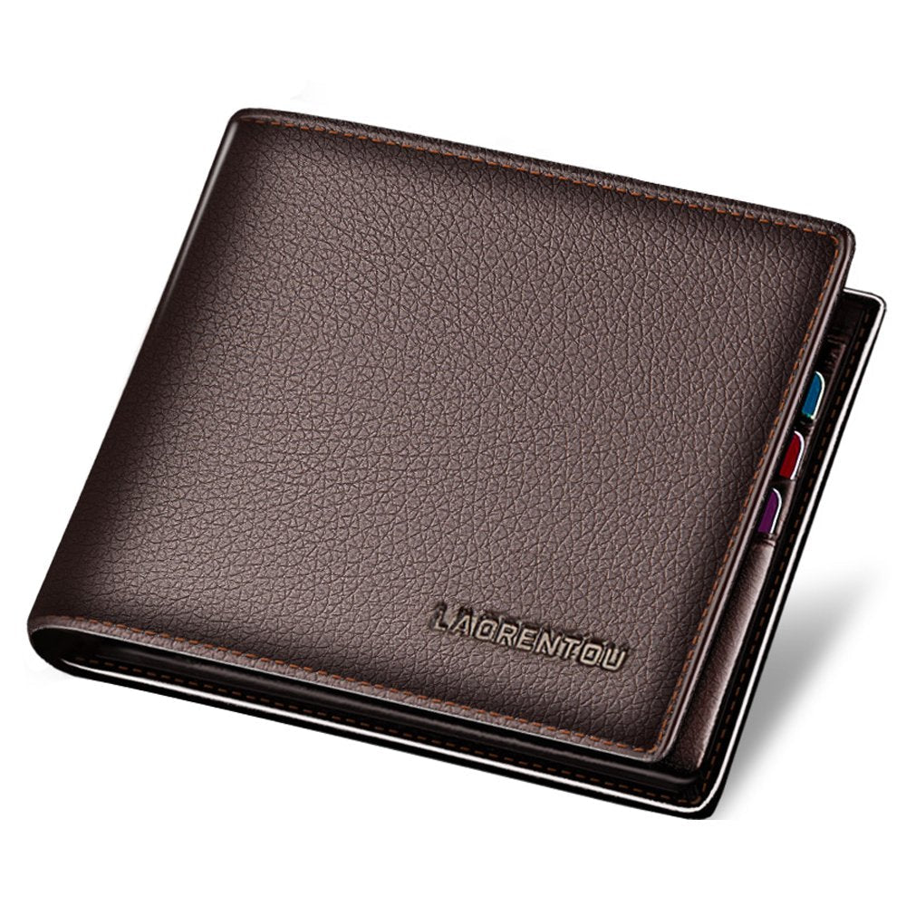 LAORENTOU Men's Wallets Genuine Leather Mens Bifold Wallets with Zipper Coin Pocket Casual Men Purse Slim Wallet