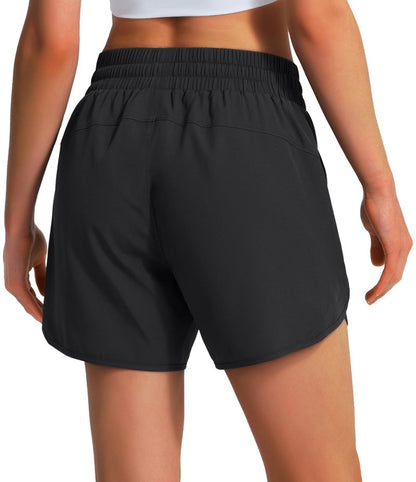 Ksmien Women's 5"/ 7" Athletic Running Shorts Quick Dry Lightweight Workout Gym Shorts with Zipper Pockets UPF 50+ Black S