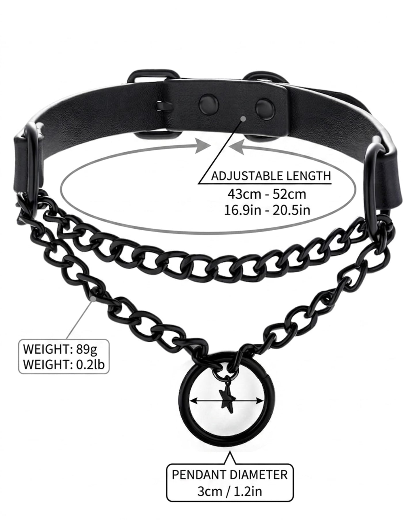 rgwtgkyh Black Gothic Star O-Ring Choker Necklace for Women Stainless Steel Leather Chain Punk Grunge Emo Alternative Statement Jewelry Gift