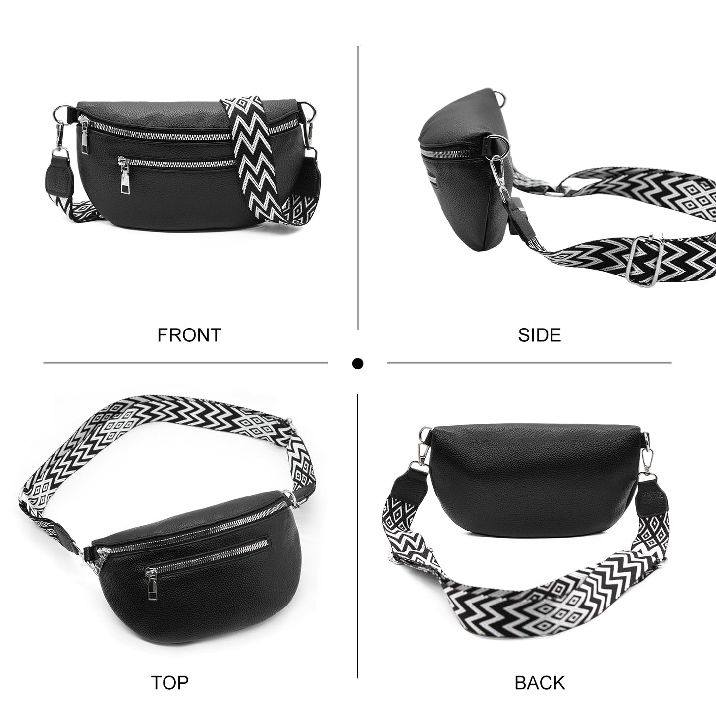 Long Keeper Faux Leather Crossbody Bags Bum Bag for Women Fanny Pack Lady Trendy Shoulder Sling Bag Waist Bags Belt Bag (Matte Black)