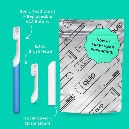 Quip Sonic Electric Toothbrush for Adults - Time Travel & Soft Bristles with Travel Case & Replacement Brush Head - 3 Month Battery Life, Plastic Handle - Magenta