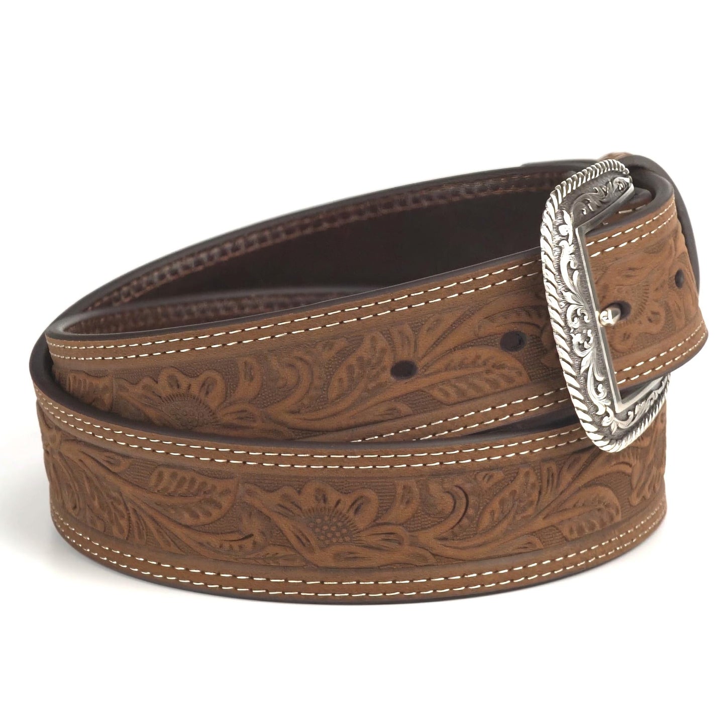 ARIAT Men's Leather Floral Embossed Belt, Medium Brown, 38