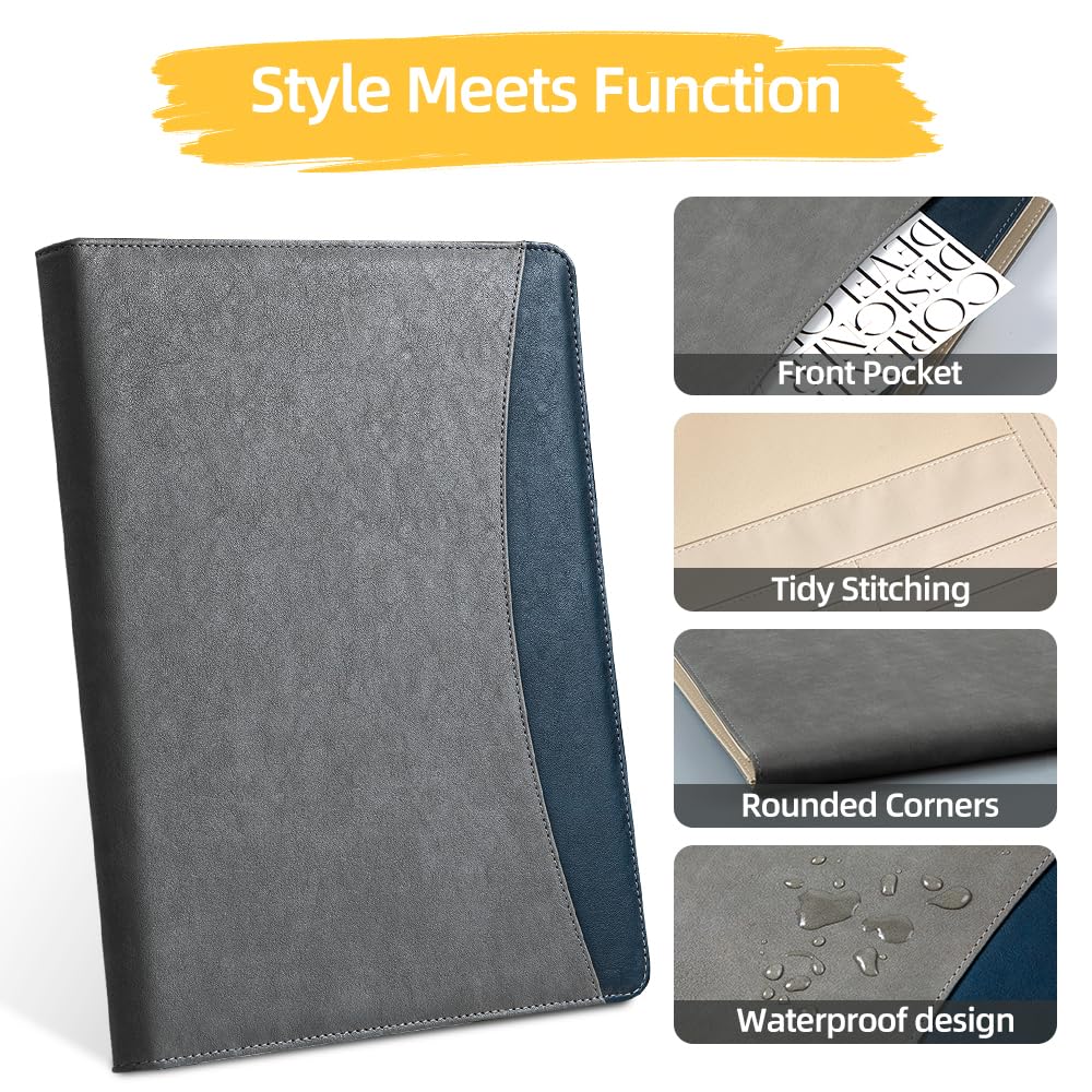[BRAVE ELK] A4 Clipboard Folder with 25 Memo Sheets, PU Leather Padfolio Business Organizer, Professional Resume Portfolio with Pen Holder, Document Case for Job Interview, Conference, Office