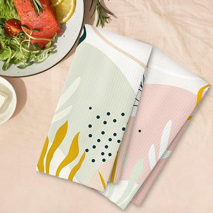 Abstract Boho Floral Kitchen Towels Set of 2, Mid Century Modern Hand Towels
