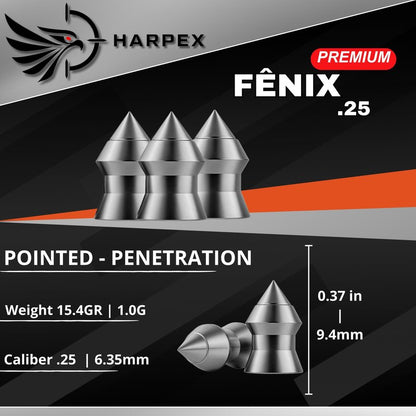 Harpex Fenix Premium .25 Cal Airgun Pellets – 15.4 Grain Lightweight Precision Lead – High Accuracy for Target Shooting & Small Game – Consistent Performance – 160 Count
