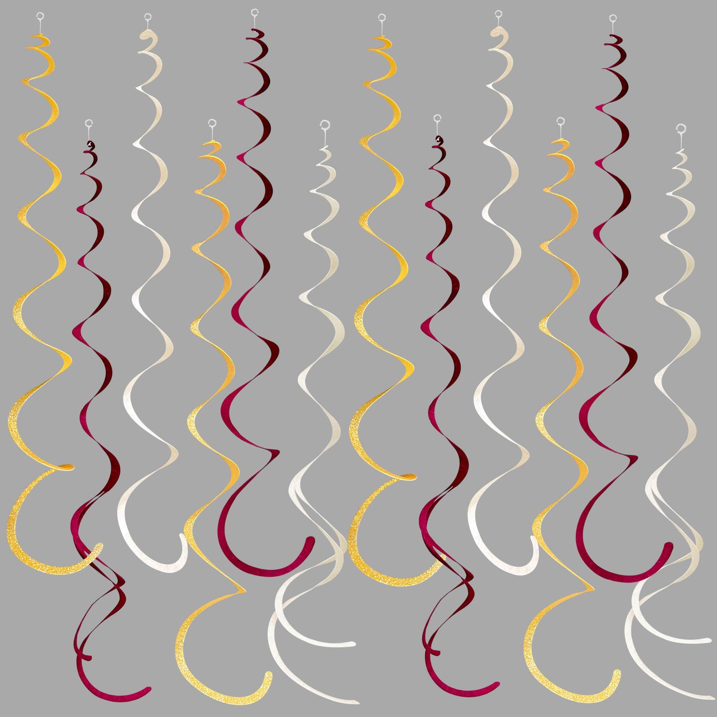 36 Pcs Maroon Gold Hanging Swirl Decorations Glitter Gold Burgundy Beige Felt Swirl Streamer Spiral Ceiling Garland for Birthday Graduation Wedding Baby Shower Retirement Anniversary Garnet Party