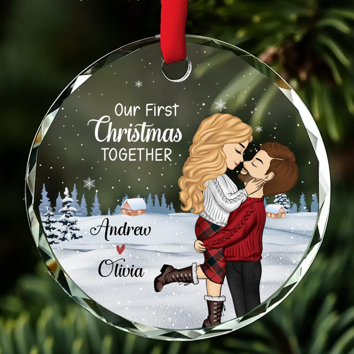 Wrappiness Our First Christmas Together 2025 - Personalized Glass Ornament New Couple Custom 1st Xmas Together Hanging Ornament Gift for Him for Her Wife Husband First Year as Mr&Mrs (A02)