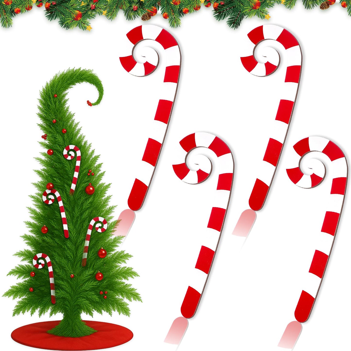 Yalikop 4 Pcs Large Christmas Candy Canes Decoration 15.75'' Wooden Red and White Peppermint Ornaments Lollipop Candy Cane Ornaments for Christmas Tree Xmas Crafts Party Decor (Classic)