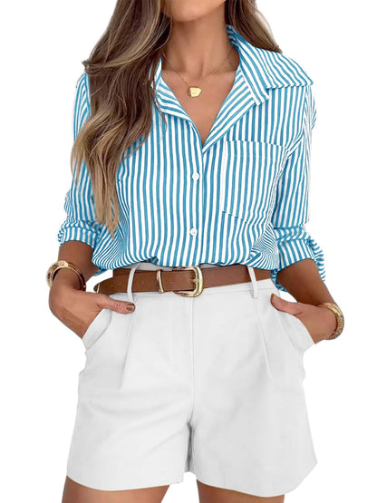 siliteelon Striped Button Down Shirts for Women Dress Shirts Long Sleeve Casual Collared Office Work Shirt with Pocket