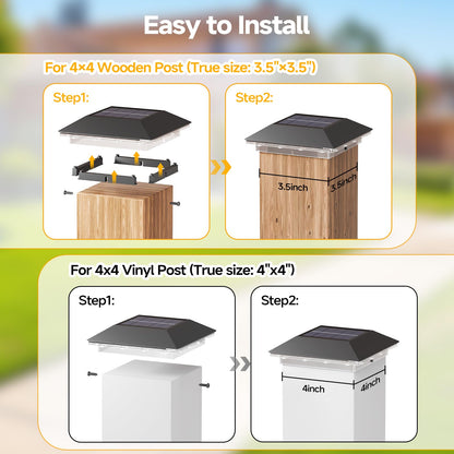 Mlambert 4 Pack Solar Post Cap Lights Outdoor - 3 Lighting Modes Waterproof LED Solar Post Lights Fit 3.5×3.5 Wood/4×4 Vinyl Fence Deck Posts, Black