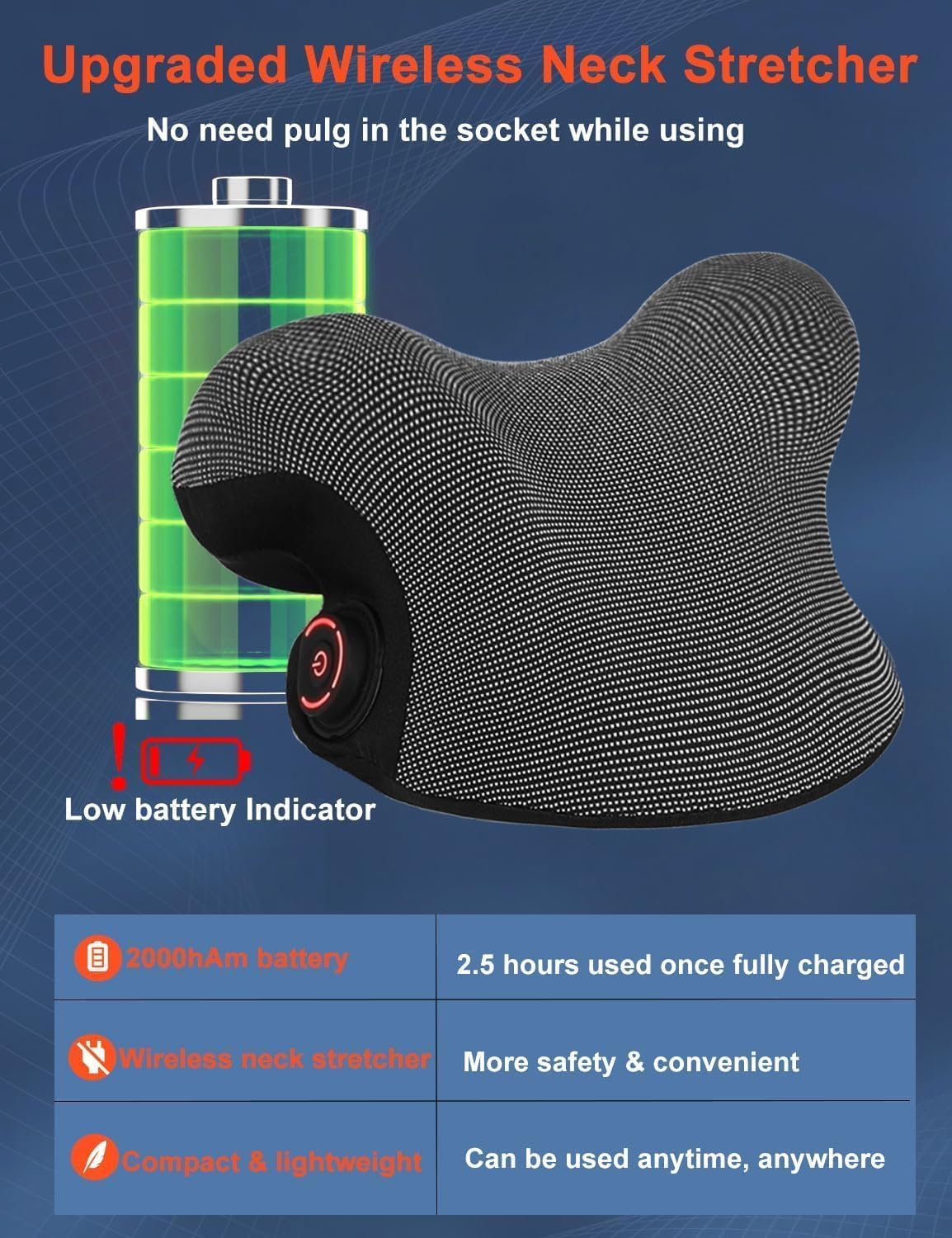 Wireless Heated Neck Stretcher for Pain Relief, Portable Cordless Neck Shoulder Cervical Traction Device with Graphene Heating Pad No Smell Magnetic Therapy Case Relaxer for TMJ Migraine Spine Alignme