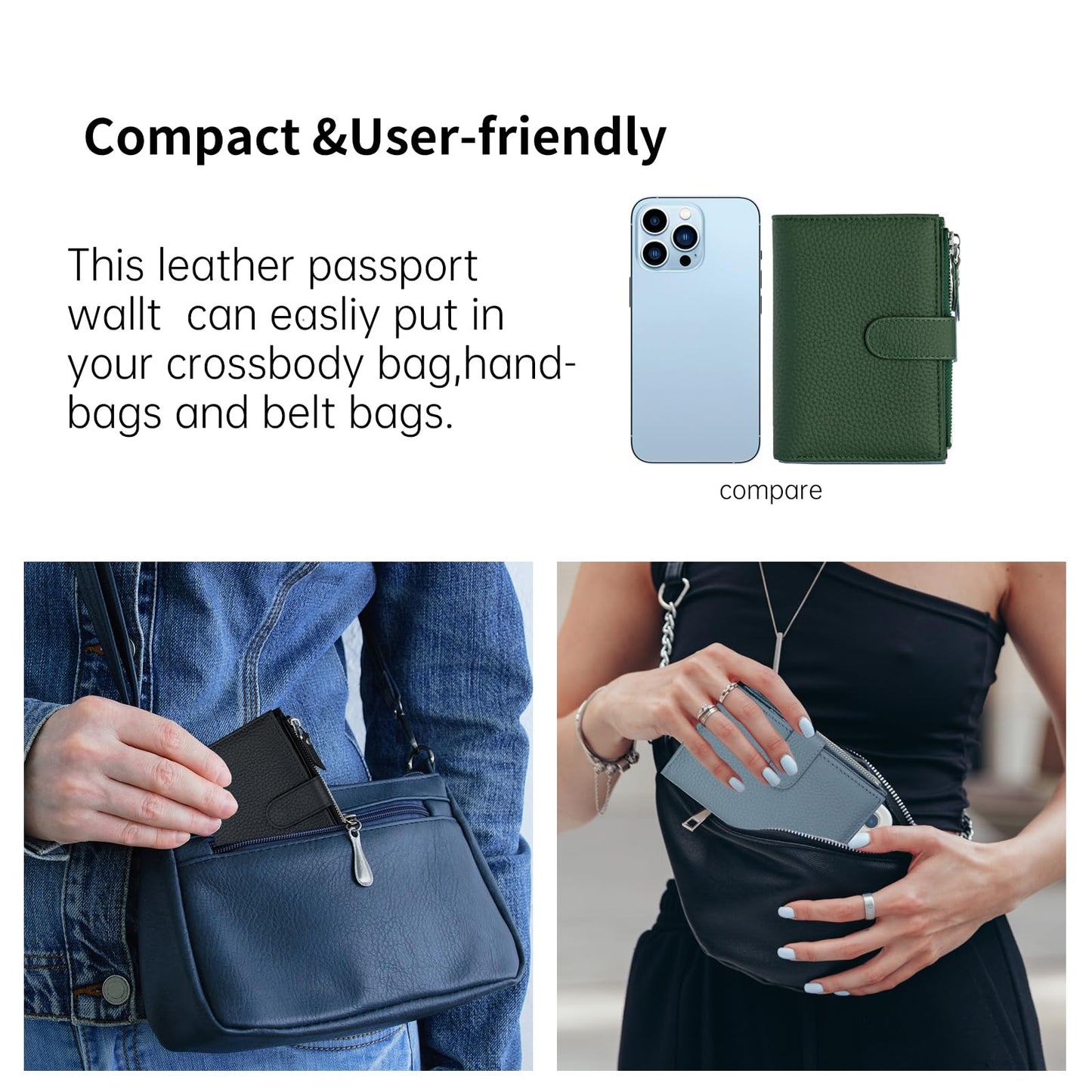 ilovever Passport wallet and Card Slot Combo RFID Blocking Slim Leather Travel Passport Wallet for Men and Women with Zippered Coins Pocket Passport holder, Green