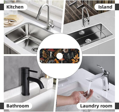 Faucet Draining Mat For Kitchen Sink, Mushrooms Ferns Wildflowers Diatom Mud