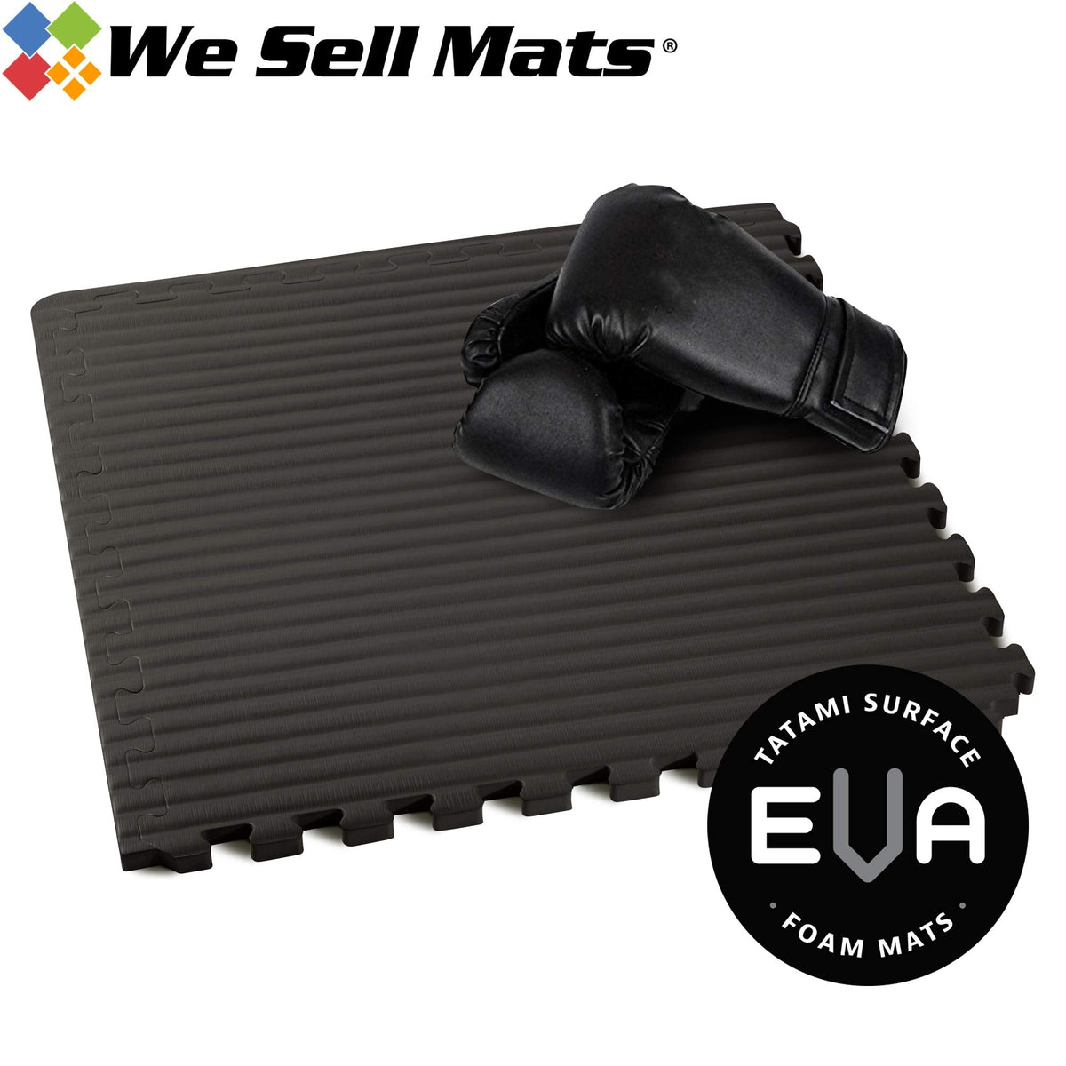 We Sell Mats 3/4 Inch Thick Martial Arts EVA Foam Exercise Mat, Tatami Pattern, Interlocking Floor Tiles for Home Gym, MMA, Anti-Fatigue Mats, 24 in x 24 in, Black, 24 Square Feet (6 Tiles) (TM)