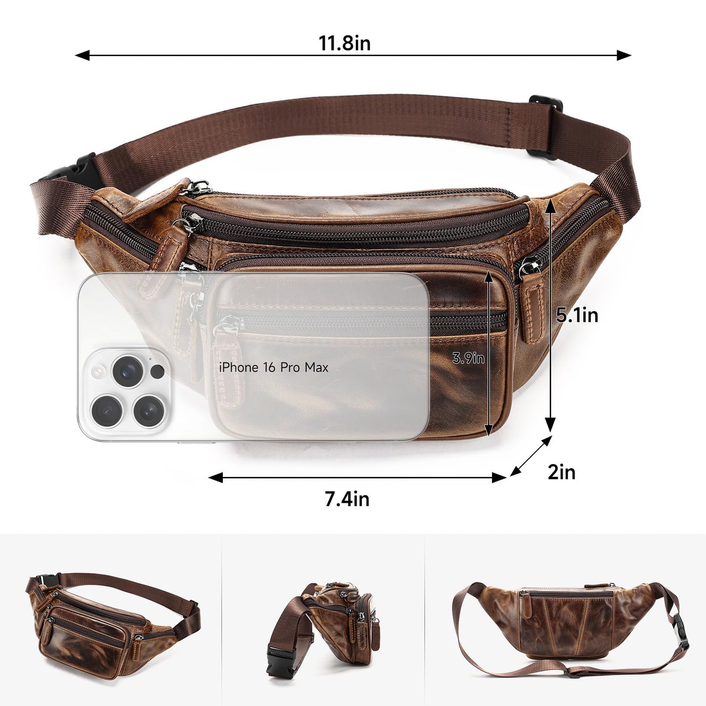 Genuine Leather Fanny Pack for Men Belt Bag Women Waist Purse Small Hiking Running Waist Pack for Phone Bum Hip Bags Shoulder Crossbody Bags