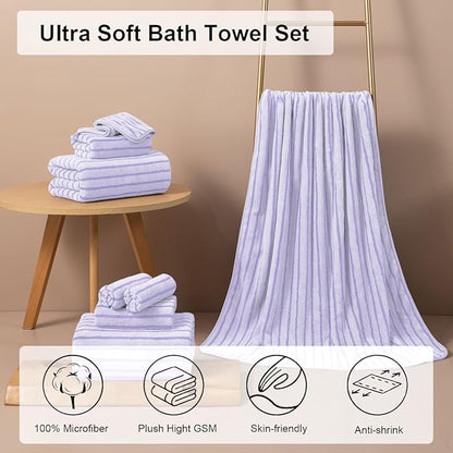 Oliven 8 Pcs Purple Cabana Stripe Large Bath Sheet Set Oversized Bath Towel-2
