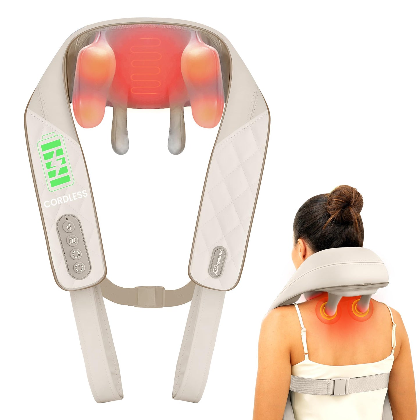Snailax Cordless Neck Shoulder Massager with Heat for Pain Relief Deep Tissue, Upgarded 4D Kneading, Shiatsu Back Neck Massager Pillow for Neck, Shoulders Back, Gifts for Men Women Mom Dad