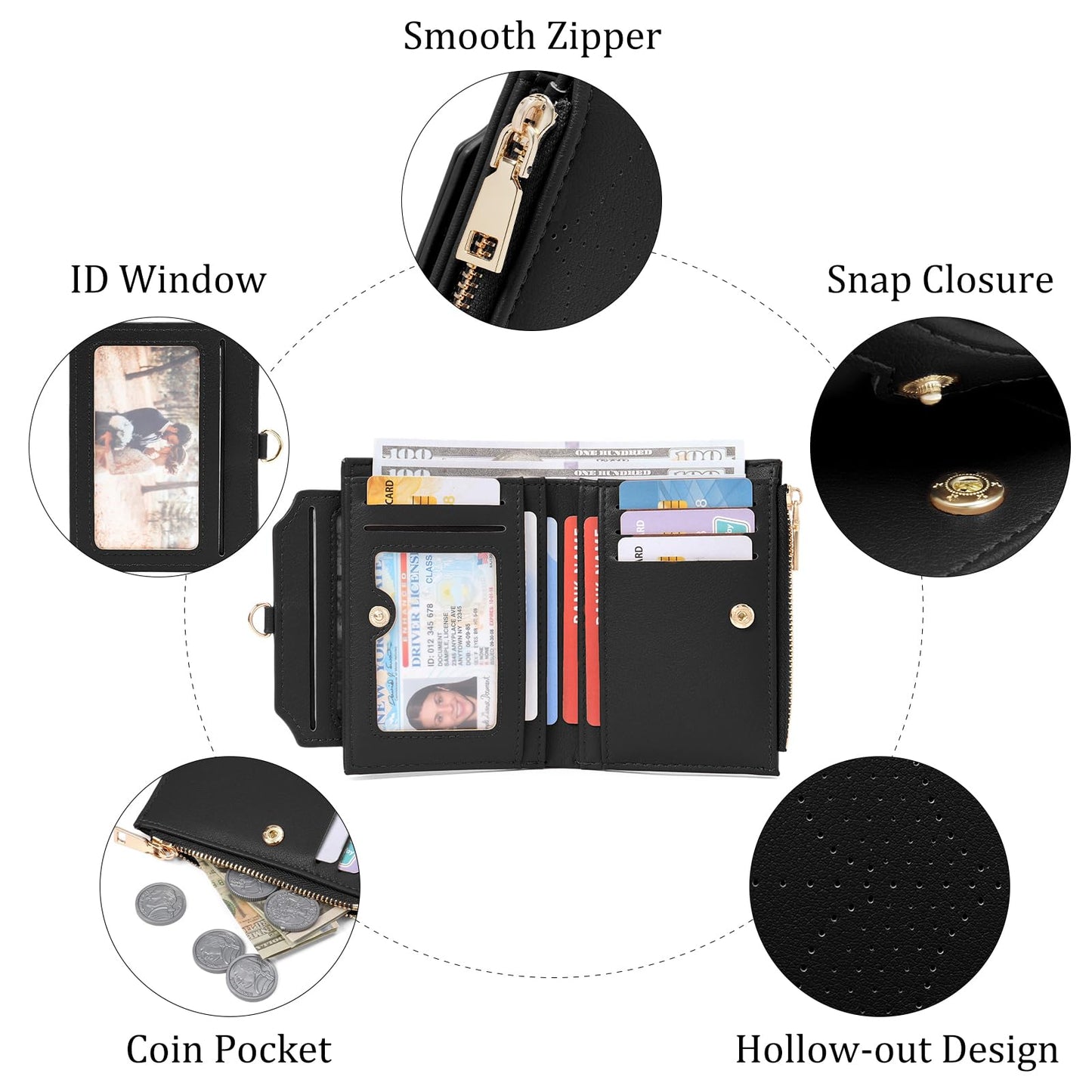 FALAN MULE Small Wallet Women RFID Blocking Bifold Compact Card Holder Vegan Leather Wallet for Women with ID Window