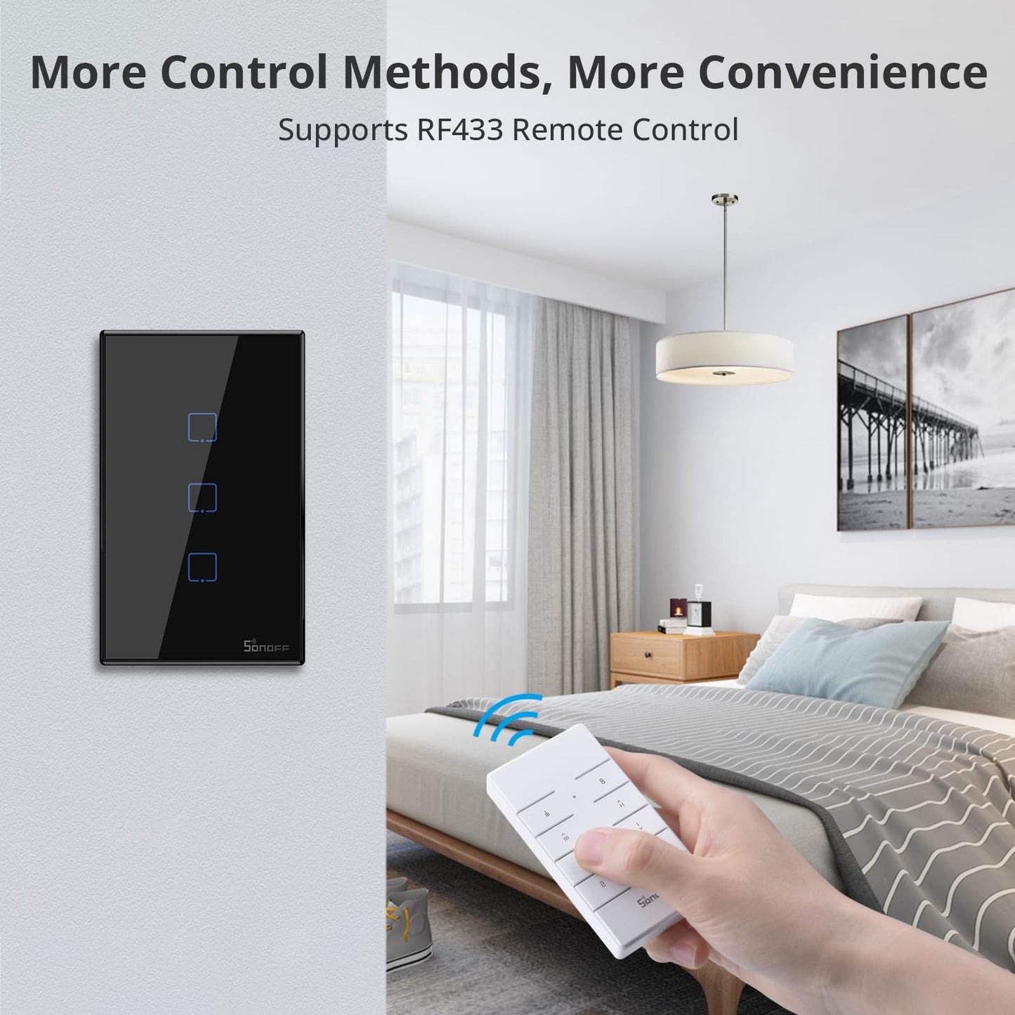 SONOFF Smart Light Switch, 2.4GHz WiFi Touch Smart Wall Switch for Lights, Works with Alexa and Google Home, Neutral Wire Required Interruptor Inteligente, 1 Gang 1 Way TX T2