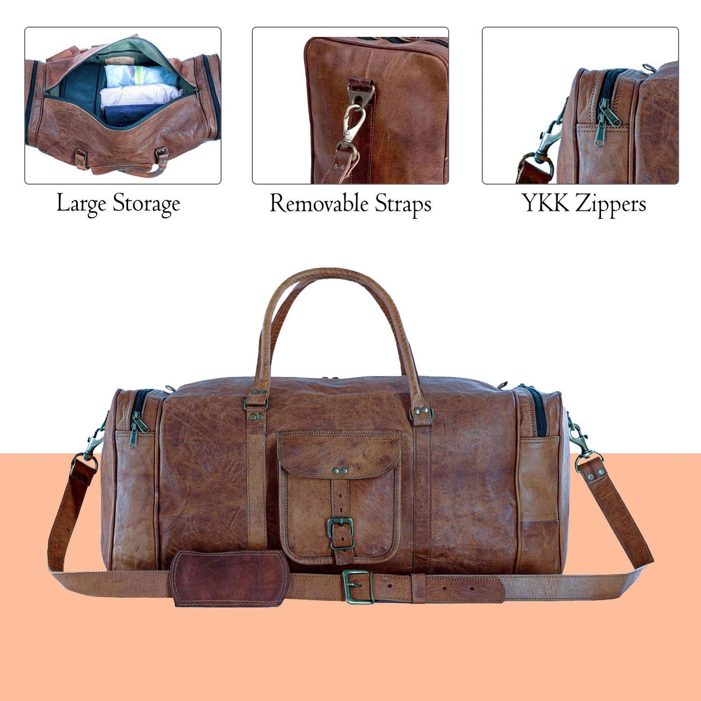 21 Inch Vintage Leather Duffel Travel Gym Sports Overnight Weekend Duffle Bags for men and women