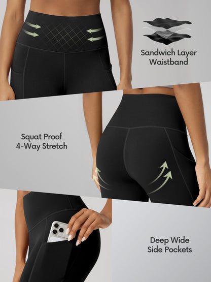ODODOS 8" Tummy Control Biker Shorts for Women with Pockets High Waist Running Workout Athletic Yoga Shorts, Black, Medium