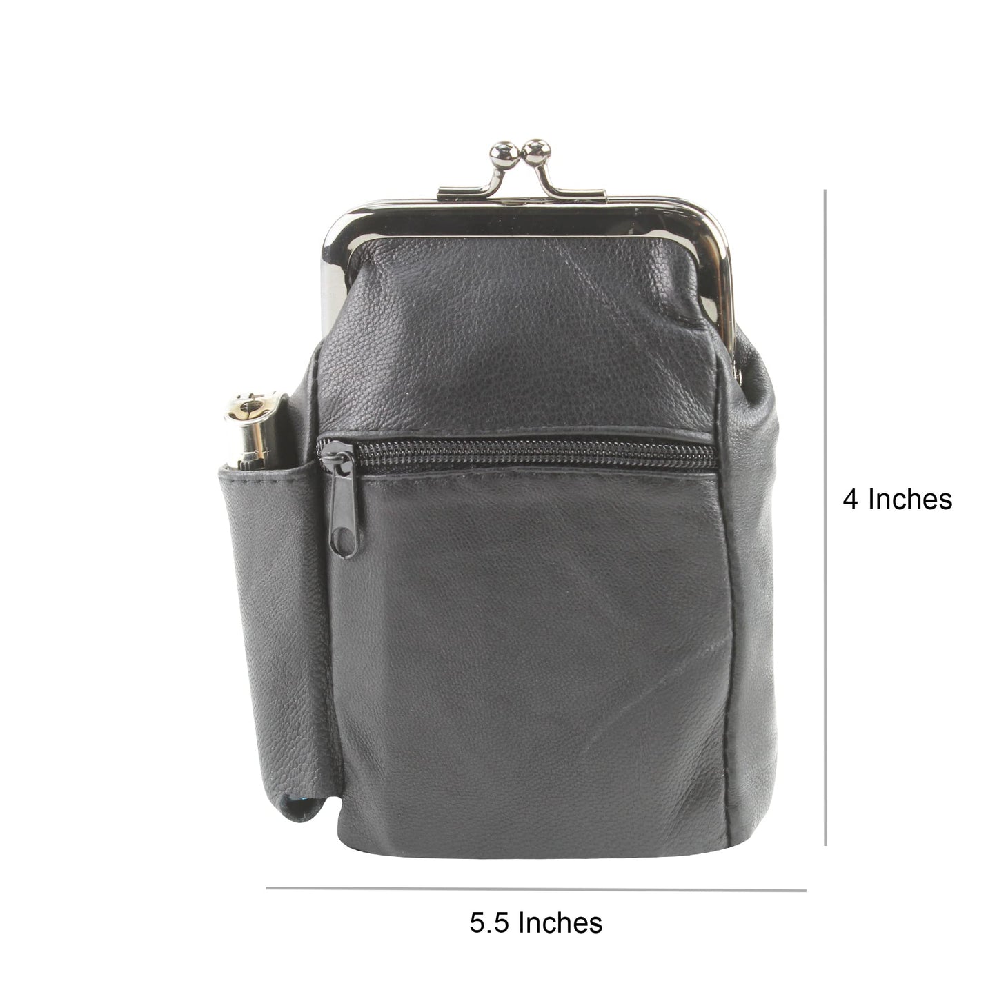 Leather Impressions Twist Clasp Leather Case - Compact Zipper Wallet for Cards, Cash, and Keys