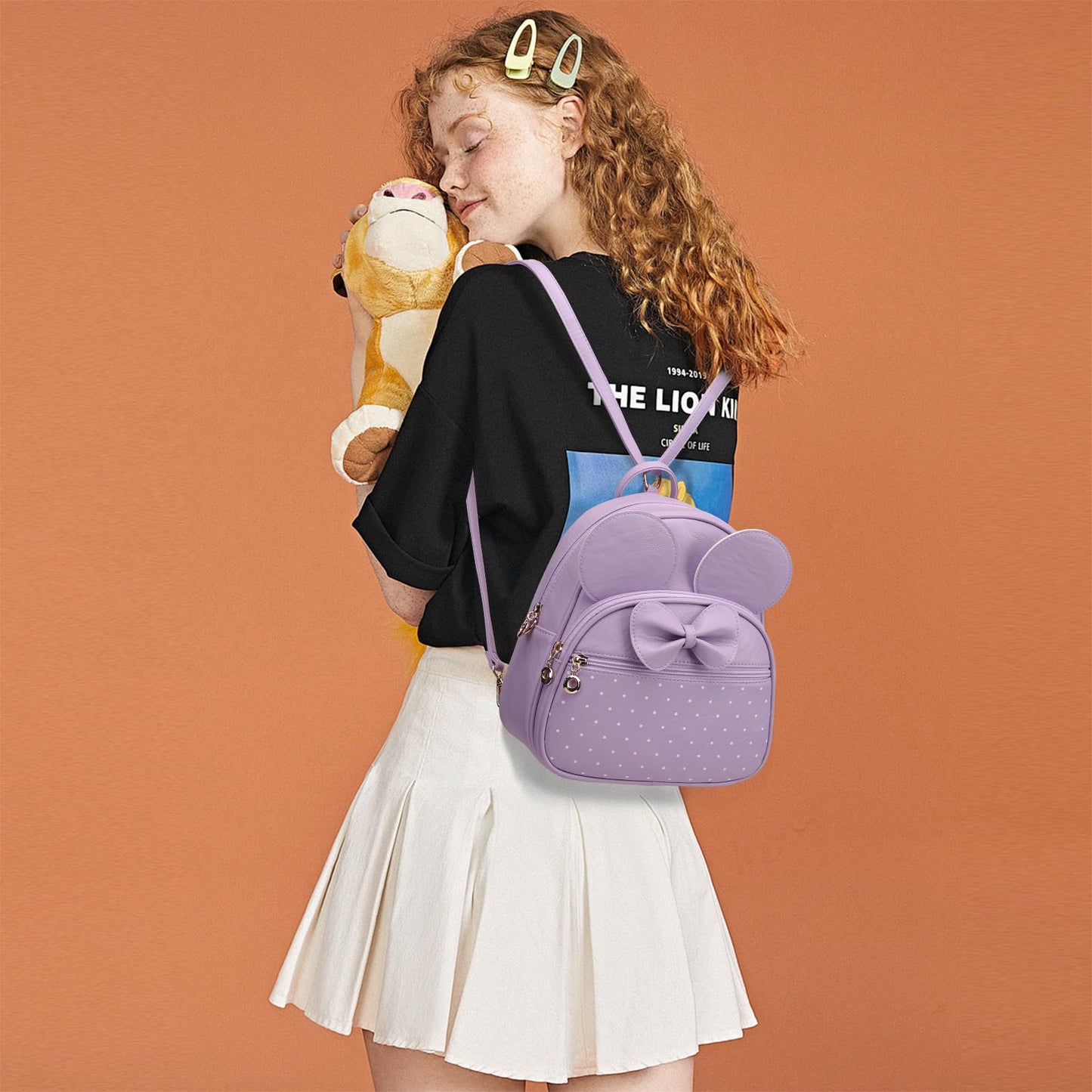 KL928 Girls Mini Backpack Bowknot Polka Dot Cute Daypacks Convertible Shoulder Bag Purse for Women (L.Purple)