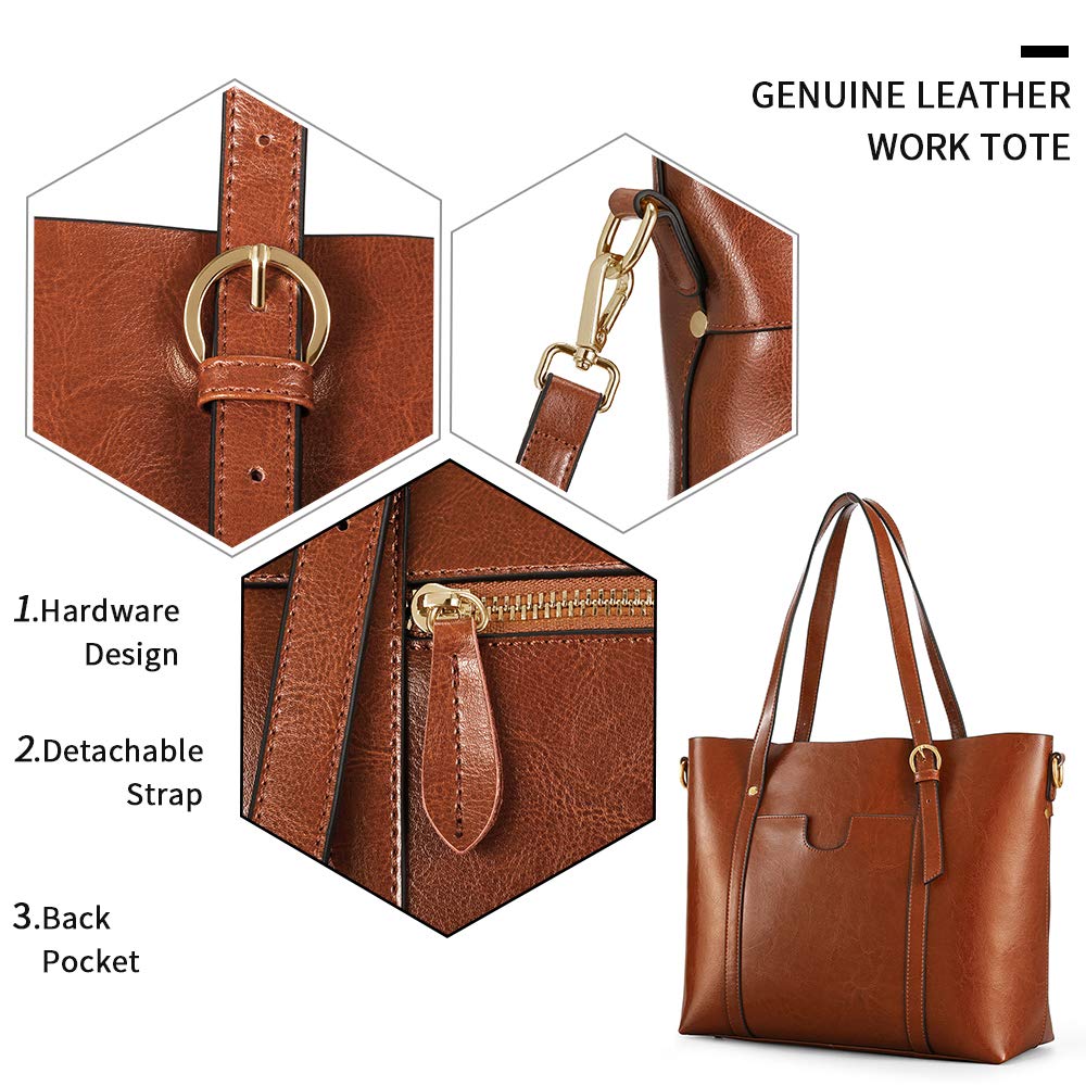 Kattee Genuine Leather Women Tote Bag Soft Handbags Vintage Shoulder Purses Fashion Top Handle Bag Large Capacity (Dark Brown)