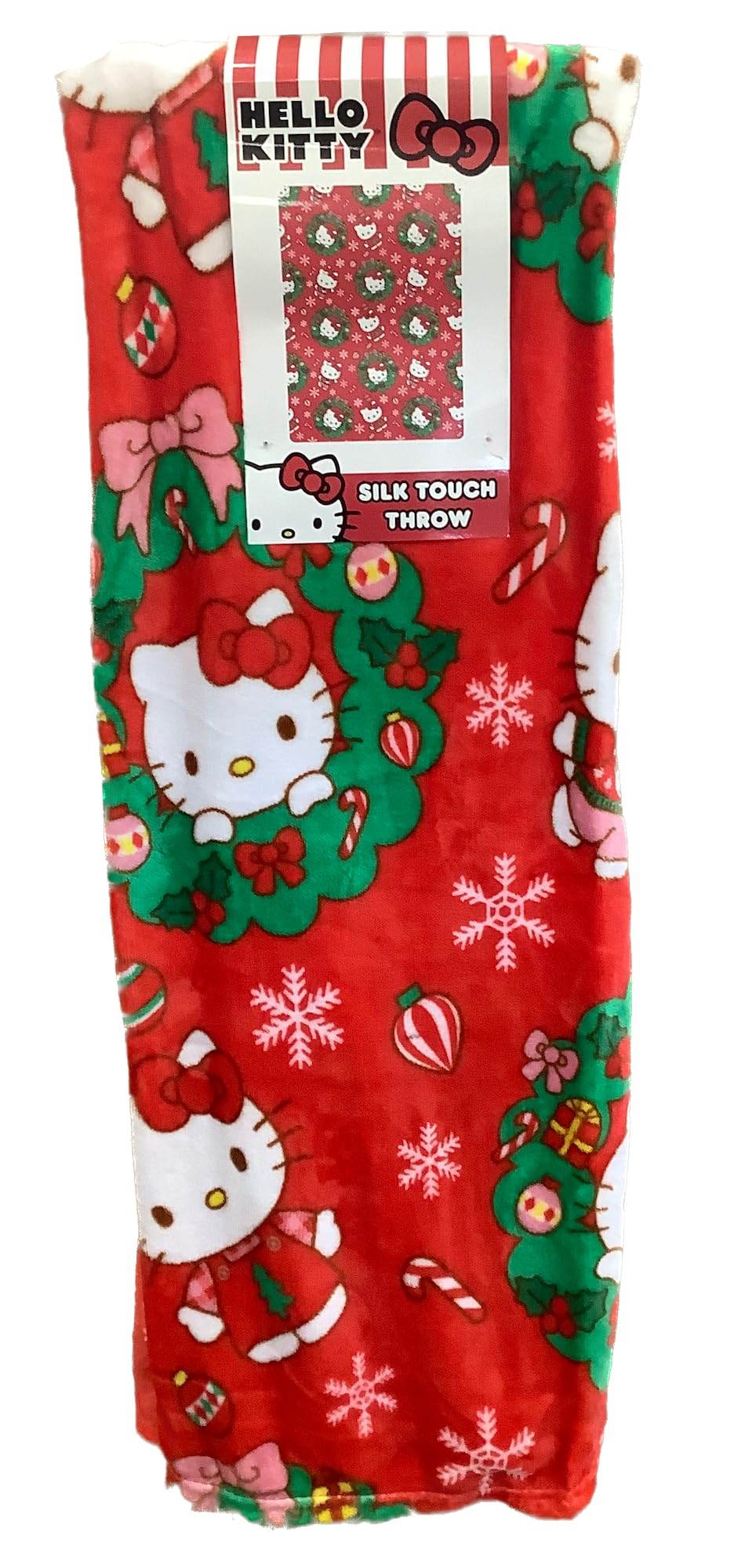 Northwest Hello Kitty Christmas Throw Blanket, Red Christmas Wreaths and Candy Canes, 50in x 70in