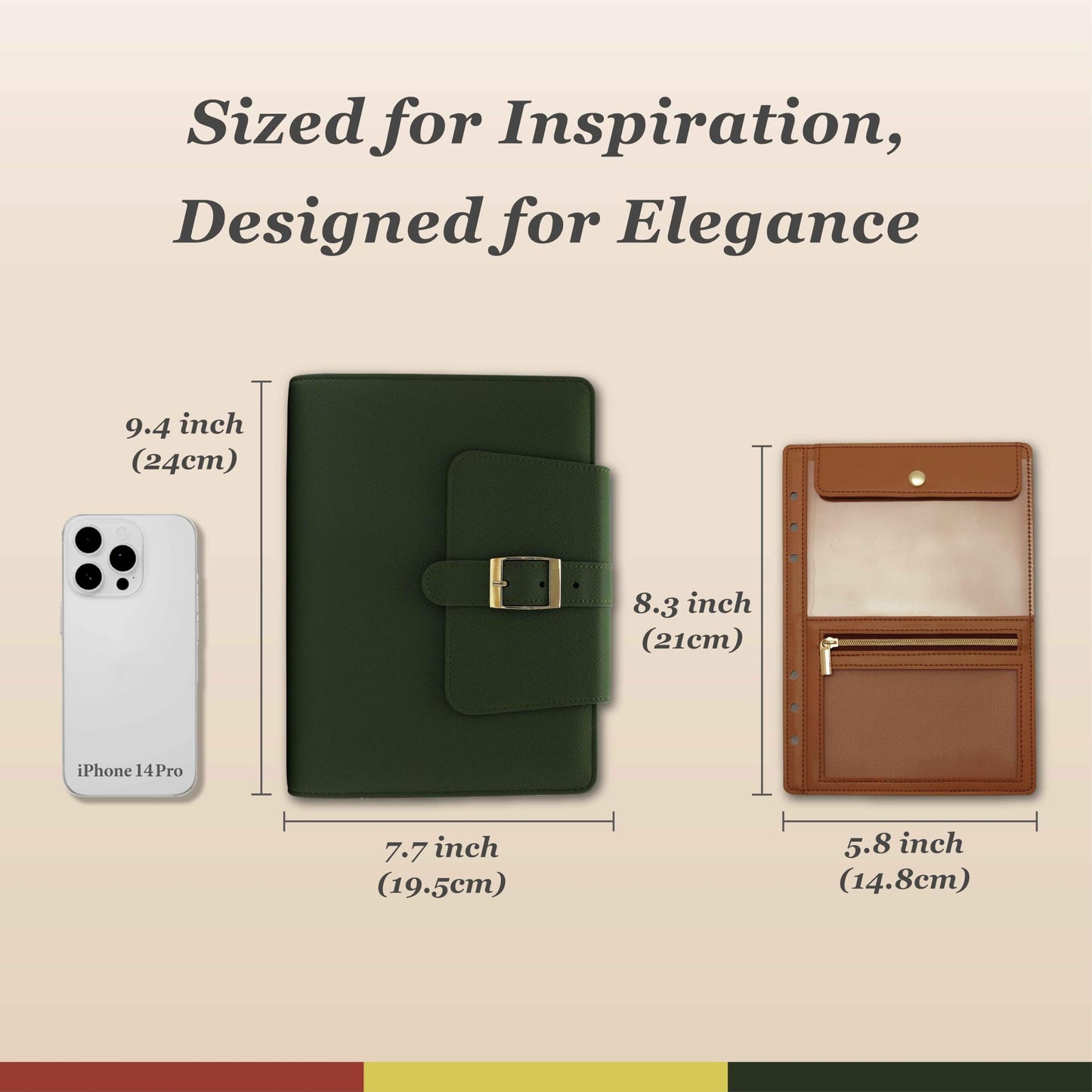 EGOSUNNY Belt Strap Closure A5 PU Leather Planner 5.8" x 8.3", Refillable 6-Ring Binder with 80 Sheets, Dividers & Removable Storage Pouch – Structured Organizer for Work & Everyday Use