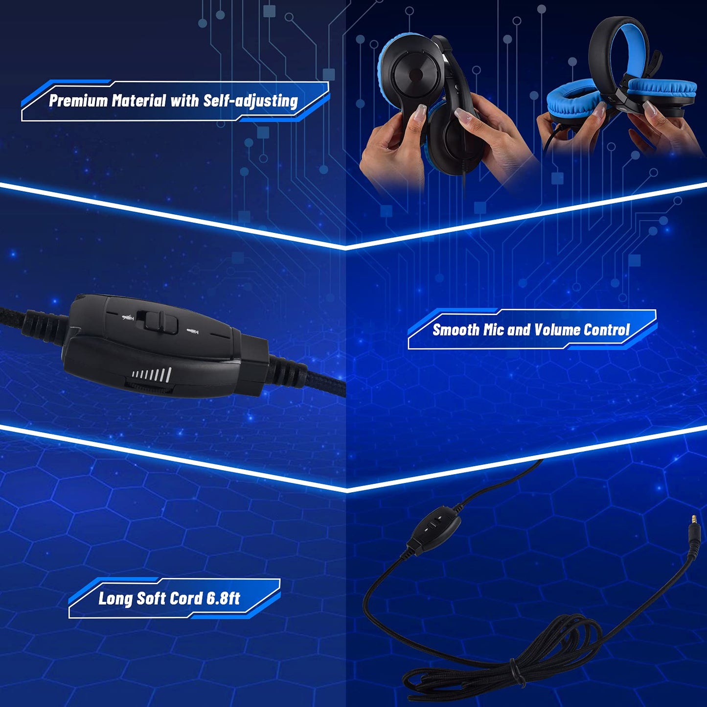 DIWUER Gaming Headset for Nintendo Switch, Xbox One, PS4, Bass Surround and Noise Cancelling 3.5mm Over Ear Headphones with Mic for Laptop PC Smartphones (Blue)