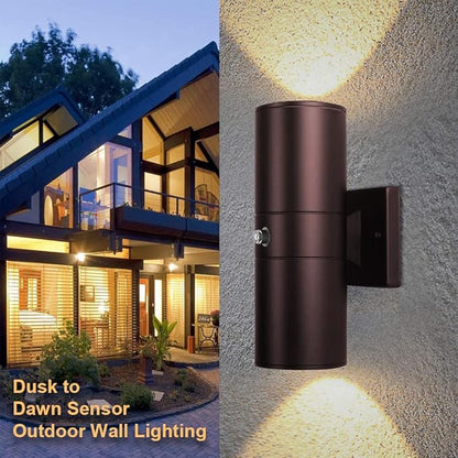 Tipace Oil Rubbed Bronze Sensor Modern Outdoor Porch Lights 2 Pack Brown Dusk to Dawn Outdoor Wall Sconce, Exterior Wall Light Fixtures for Courtyard,entryway,Garage (Bulbs Not Included)