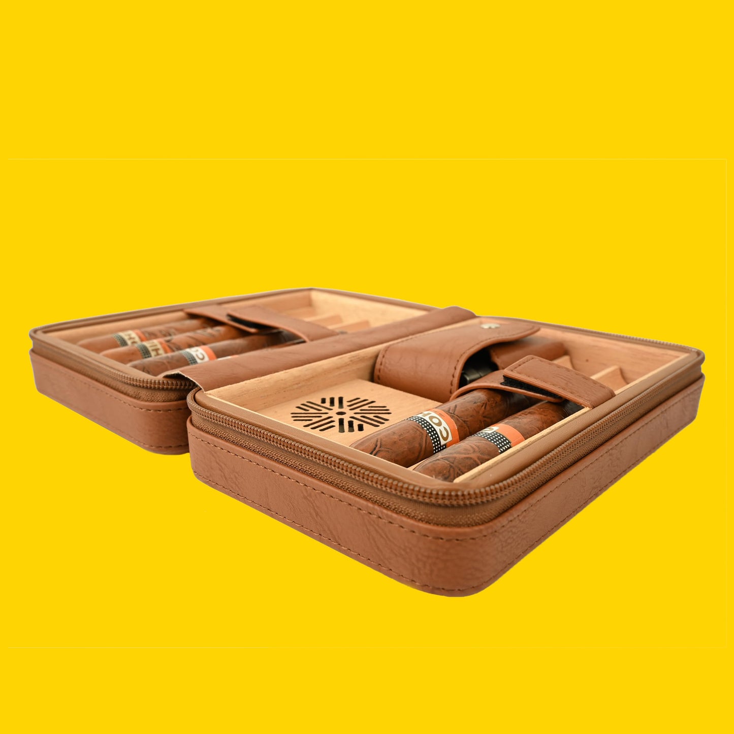 CIGAGROL Portable Cigar Humidor Travel Case, Leather & Wood Cigar Box with Humidifier for 6 Cigars, Ideal for Travel and Desktop Storage, Compact and Durable Design