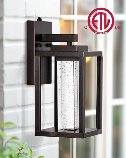 VIANIS Oil Rubbed Bronze Dusk to Dawn Outdoor Light Fixture for House, Farmhouse Exterior Wall Sconce Lantern for Porch, Anti-Rust Outside Garage Lights Wall Mount with Integrated 10W LED Light Source