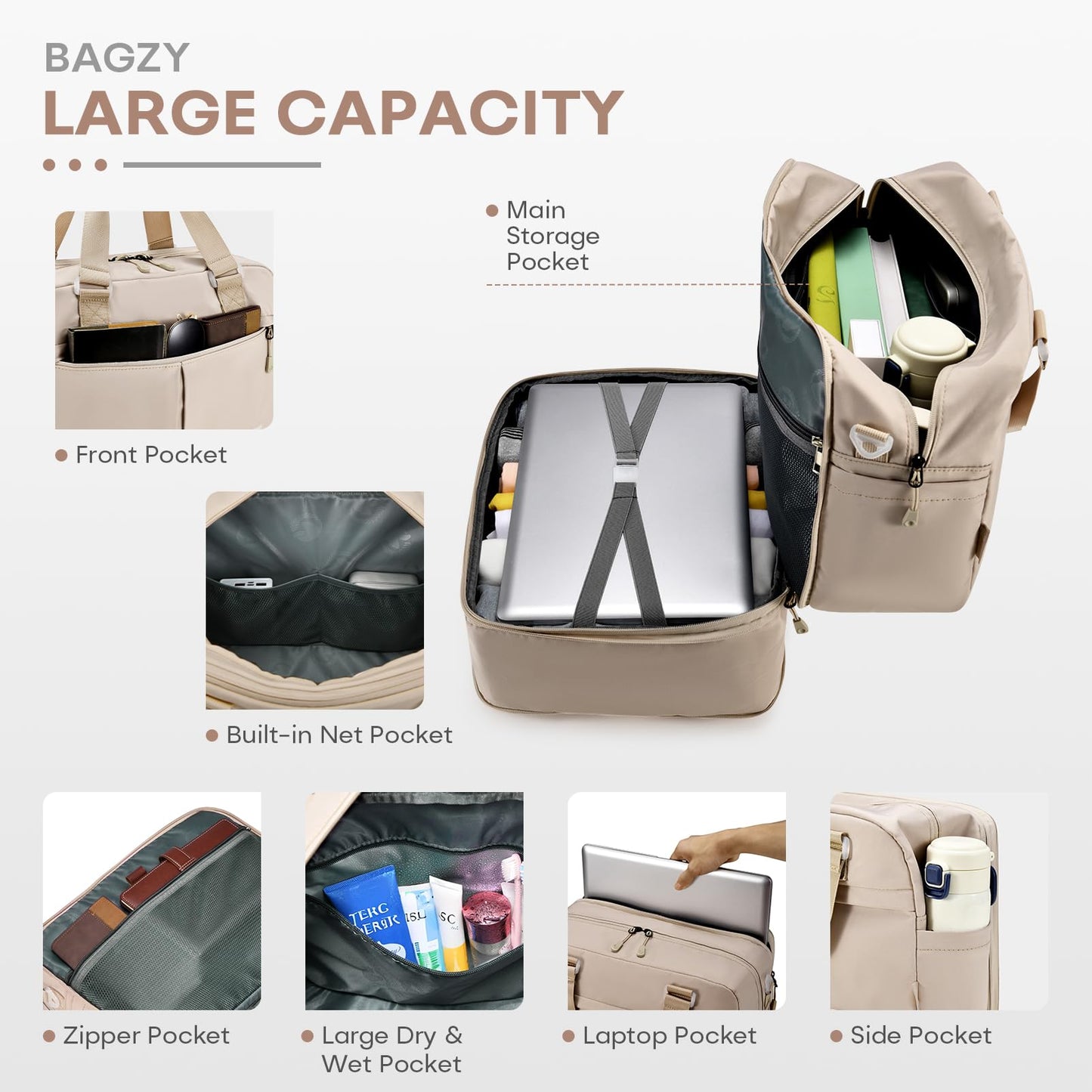 BAGZY 40x30x15cm Personal Item Travel Bag 16x12x6 Under-seat Carry on Bags for Airplanes 20L Expandable 30L Lightweight Duffle Bag Weekender Bags with Wet Pocket for Gym Overnight Hospital Black