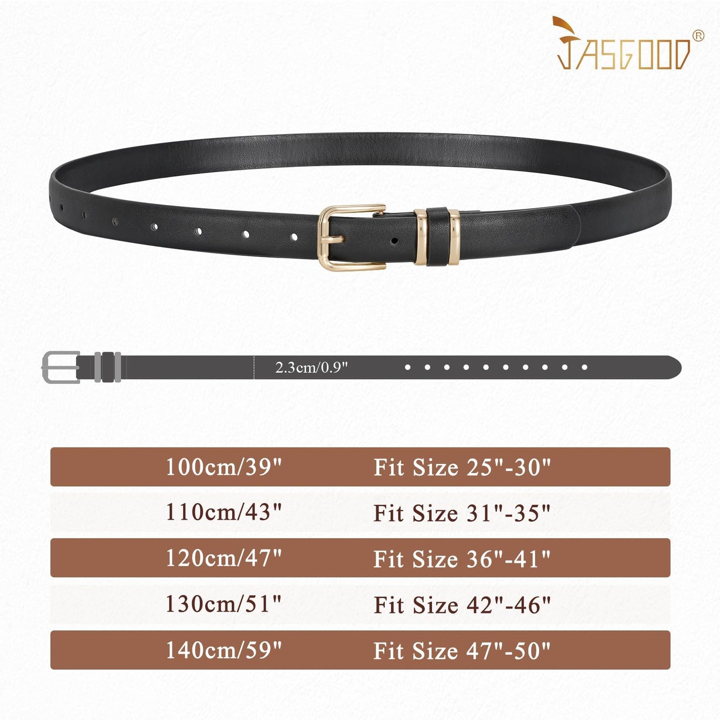 JASGOOD 3 Pack Chocolate Brown Belts for Women Leather Belts for Jeans Pants Ladies Waist Belt Fashion Chocolate Brown Belt with Gold Buckle