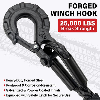 HOKINETY Synthetic Winch Rope Kit - 1/4" x 50' 10000 lbs Synthetic Winch Cable for ATV UTV Off-Road Vehicles with Forged Hook, Rubber Stopper, Protective Sleeve and Safety Pull Strap - Grey