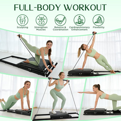 Pilates Board, Foldable Pilates Reformer Set, Multi-Purpose Iron Extended Pilate Equipment, 7-in-1 Pilate Machines for Home Use, with Pilates Bar, Resistance Bands