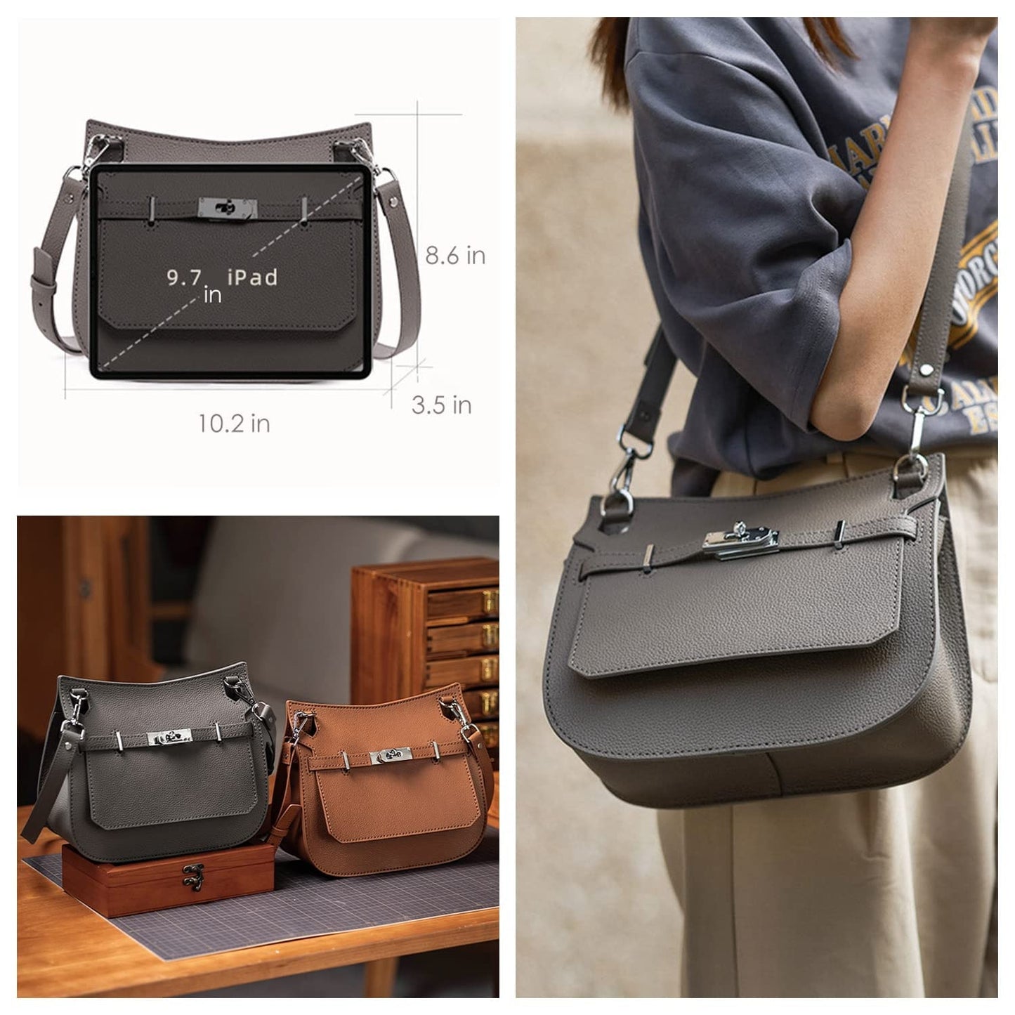 POPSEWING Designer Crossbody Bag DIY Kit for Girls - Leather Working & Sewing Kit for Shoulder Bag, Personalized Gifts (Brown)