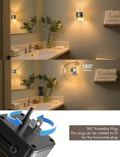 Night Lights Plug into Wall, 3 Color Temperature Nightlight, 0-100 LM Dimmable LED Night Light, On/Off Light Sensor by Switch, 180° Rotating Plug in Night Light for Bathroom Hallway Home Decor 2 Pack
