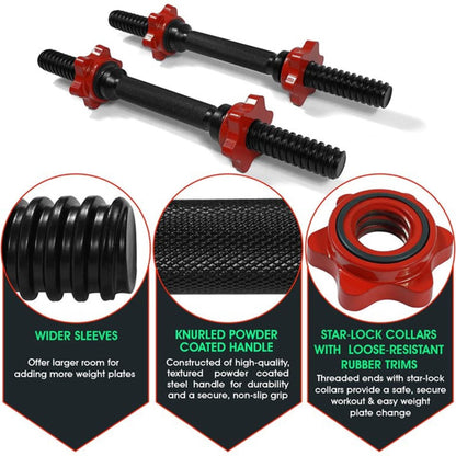 Yes4All Pair of Threaded Dumbbell Handles 14/16/18/24 inch, Chrome/Rubber Grip, Fit 1” Plates, Weight Bar Connector