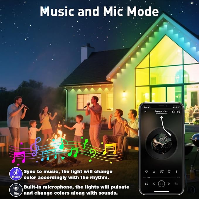 200FT Permanent Outdoor Lights,for House Roof, Christmas, Holiday, Party, Daily Lighting, IP67 Waterproof,RGB Eaves Lights with Multi Scene Modes for Halloween