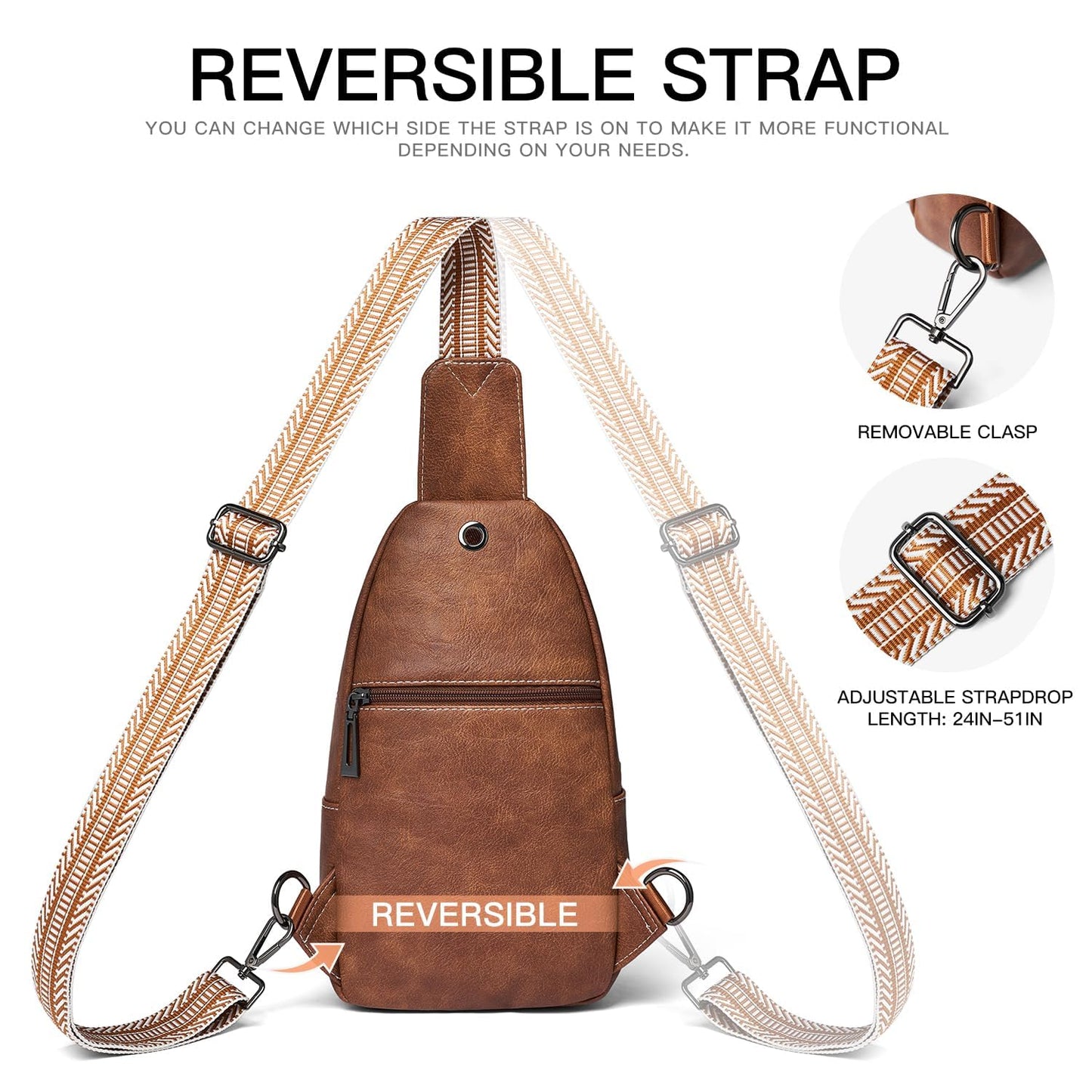 LATMAP 7L Sling Bag for Women Men Leather Small Sling Backpack Daypack Anti Theft Fanny Pack Crossbody Purse Travel, Brown